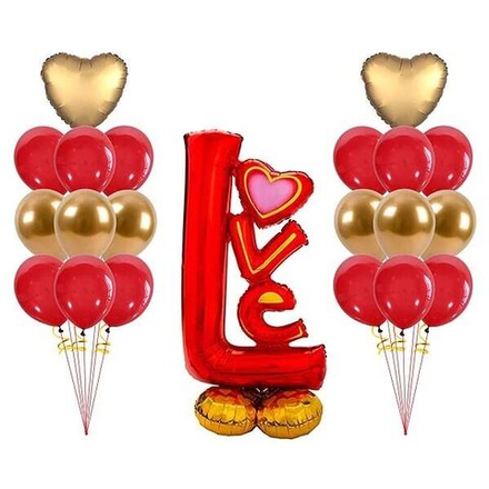 Композиция из шаров "Любовь с золотыми сердцами"
