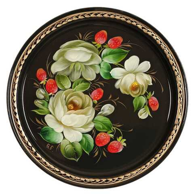 Жостовский поднос декоративный, размер 22 см (A5), металлический