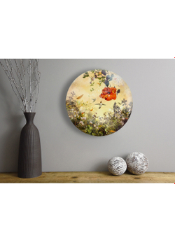 Картина на стекле тондо для интерьера круглая Whypro "Ужин Колибри", диаметр 28 см