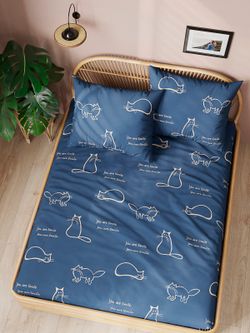 Постельное белье перкаль Сказка "Котики" семейное  Наволочка 50х70 см 2 шт Простынь на резинке 160x200 см Пододеяльник 145x215 см 2шт