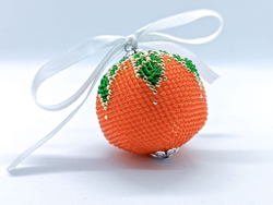 Елочная Игрушка, Шарики на Елку из Бисера, Ручная работа, Мандаринка