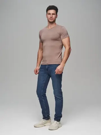 Футболка V-вырез однотонная облегающая