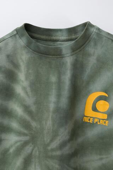 ZARA ФУТБОЛКА С ПРИНТОМ ТАЙ-ДАЙ, ЗЕЛЕНЫЙ