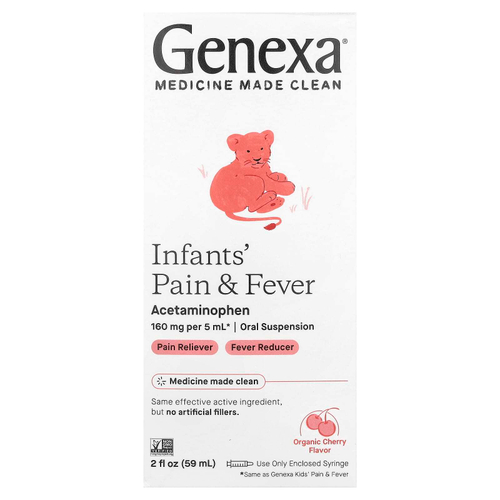 Genexa, Infants 'Pain & Fever, органическая вишня, 160 мг, 59 мл (2 жидк. Унции)