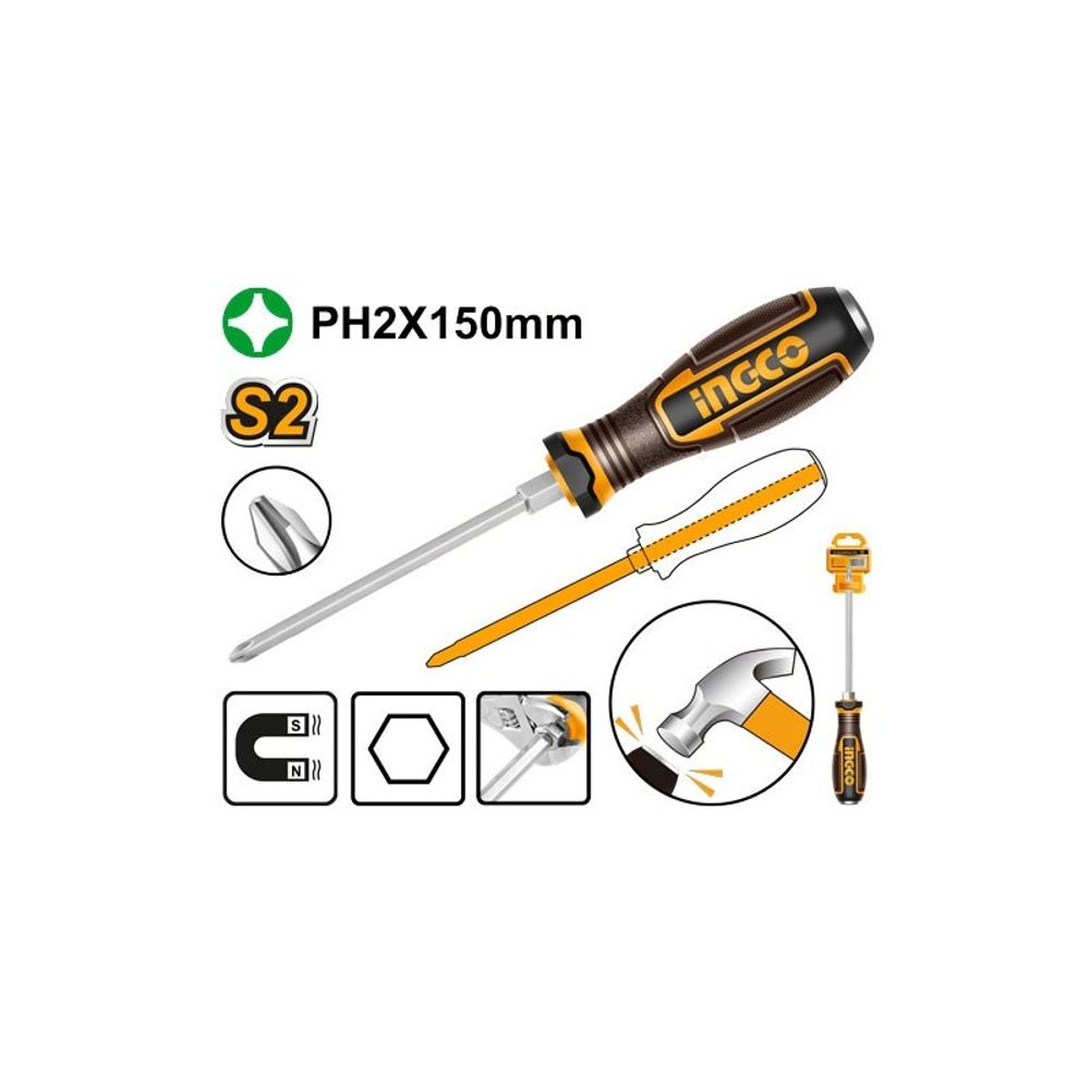 Отвертка крестовая ударная INGCO HGTPH2150 INDUSTRIAL PH2x150 мм