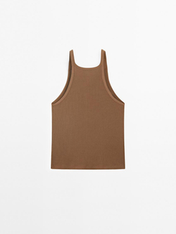 Massimo Dutti Топ из 100% хлопка на бретелях, коричневый
