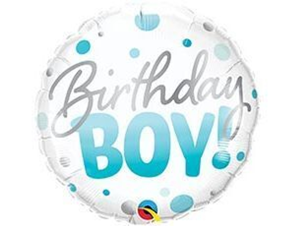 Шар фольгированный (46 см) круг Birthday Boy круги голубые, 1шт.