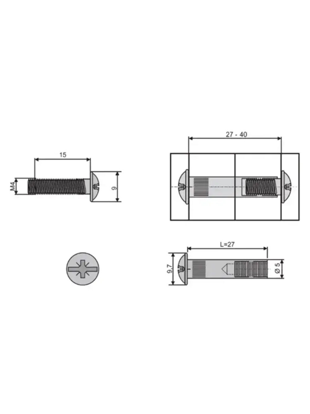 Стяжка межсекционная мебельная М4 х 27 мм / 10 штук