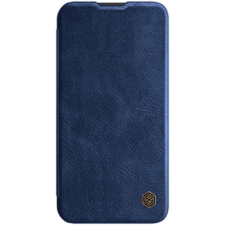 Чехол книжка синего цвета от Nillkin для iPhone 14 Pro Max, серия Qin Pro Leather с защитной шторкой для камеры