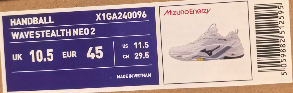 MIZUNO, WAVE STEALTH NEO 2(U), HANDBALL, White/BellwetherBlue/BelAirBlu, MEN, US 11,5 /EUR 45 /UK 10,5 /СМ 29,5