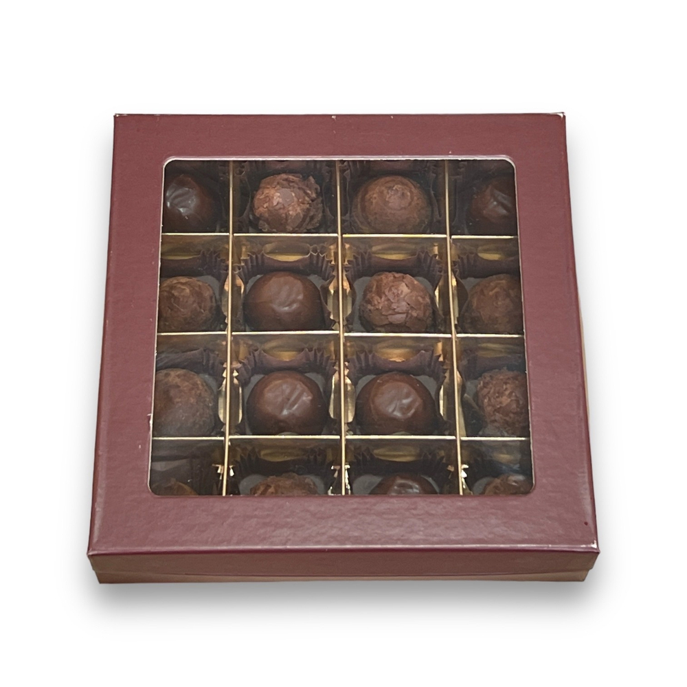 Коробка для конфет ПРЕМИУМ с большим окном 180*180*45 см (16) (шоколад/золото)