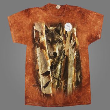 Футболка Волк в берёзах ( оранжевая варёнка )