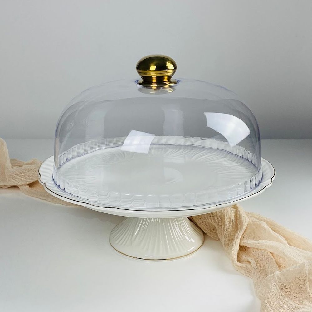 Lenardi 109-270 Тортовница 30,5см на ножке с крышкой ORCHIDEA в под.уп.(х4)Фарфор