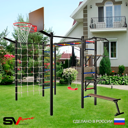 Уличная шведская стенка Sv Sport рукоход с комплектом турник прямой 2шт У5197К (Турник/Брусья/Стойка/Скамья/"Лодочка"/Щит баскет/Кронш бокс/Сетка)