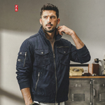 Мужская ветровка на резинке в Американском ретро-стиле из натурального хлопка без капюшона.