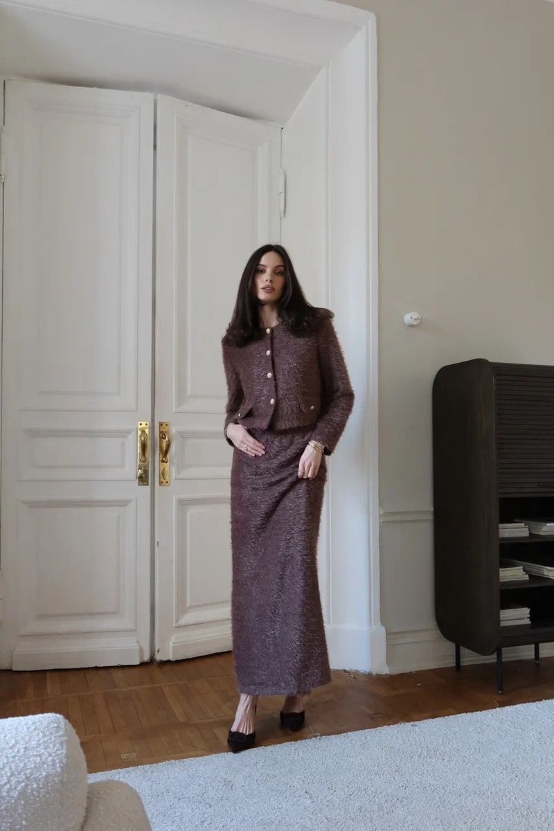 Кардиган пушистый укороченный коричневый