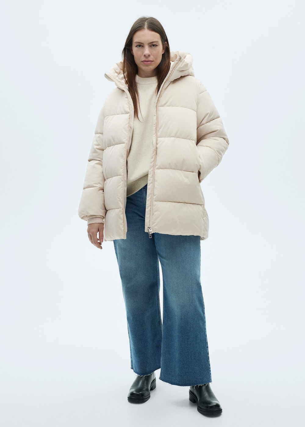 Стеганый анорак миди с капюшоном