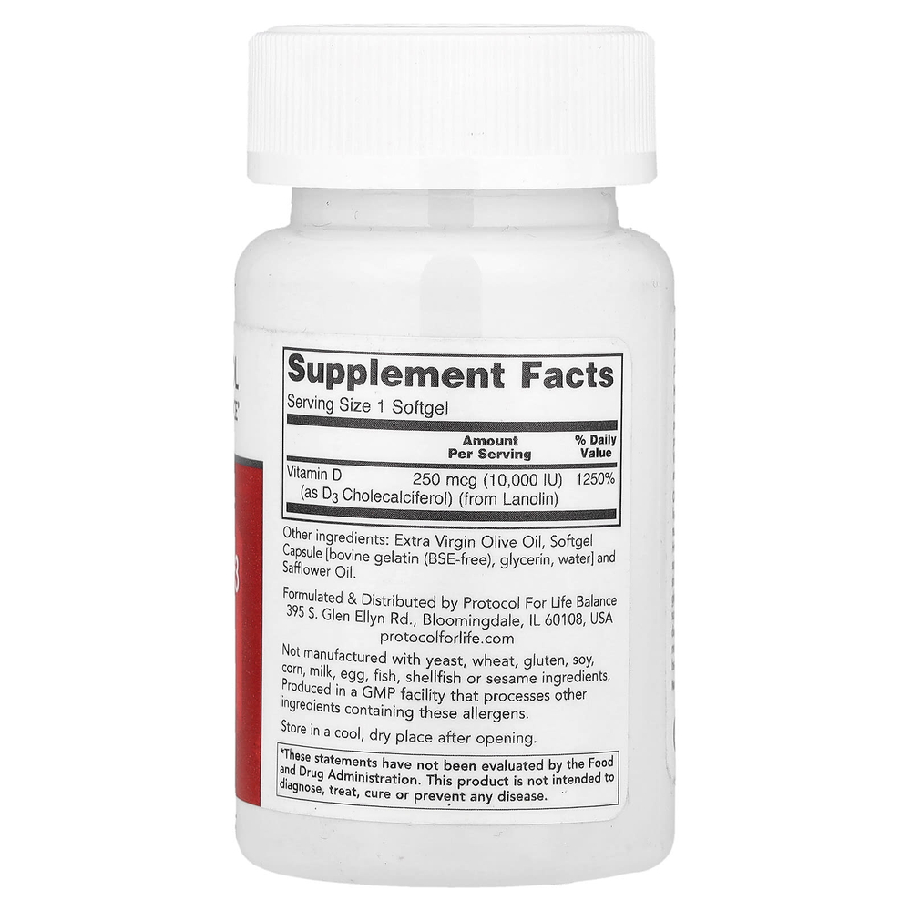 Protocol for Life Balance, Витамин D3, 10 000 МЕ, 120 капсул