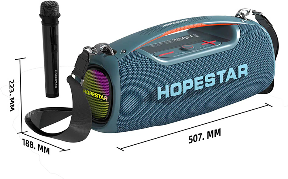 Портативная Беспроводная Bluetooth Колонка Hopestar A60, 100W / Караоке Система / Беспроводной Микрофон / Синяя