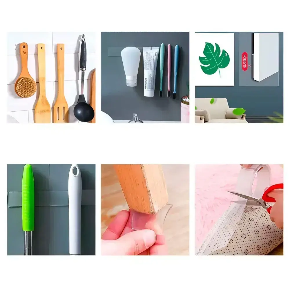 Двухсторонний нано скотч многоразовый прозрачный 3 метра, крепеж без следов