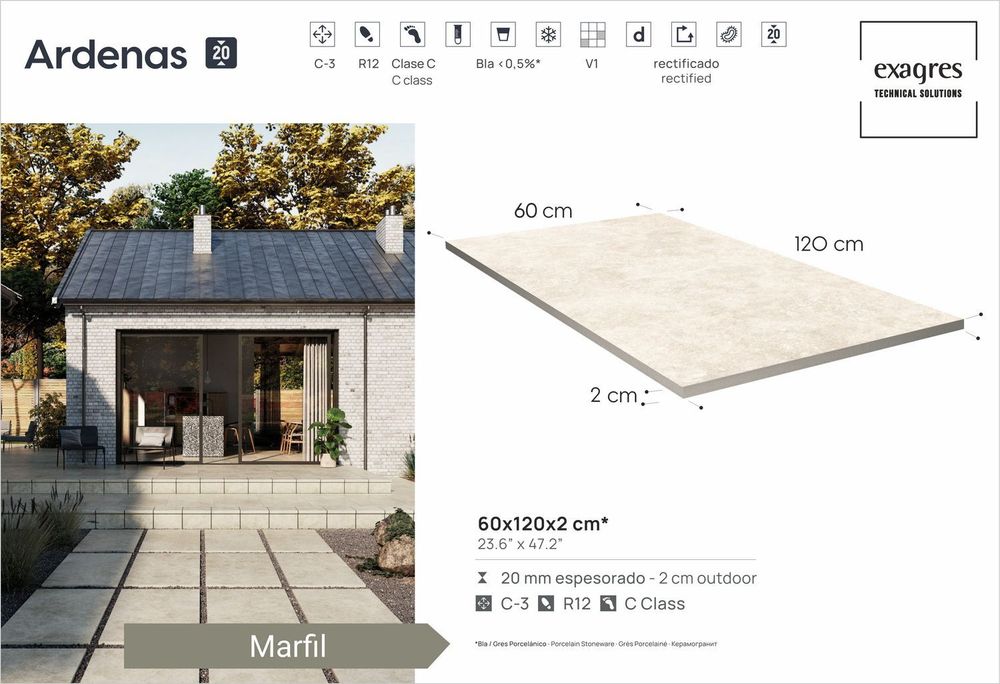 Terraslab, Ardenas Marfil Base C3 600х1200х20мм 1шт/уп - керамогранит уличный