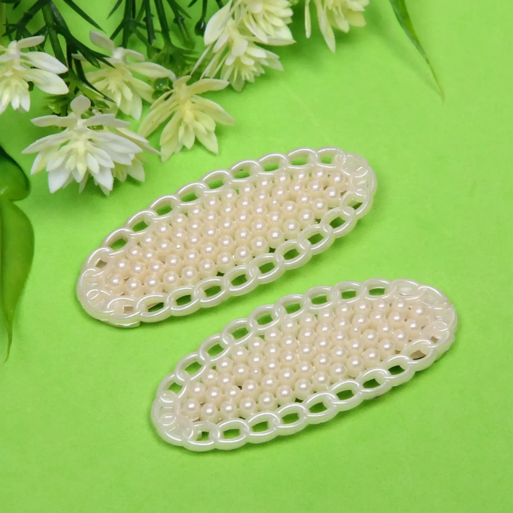 Зажимы для волос 2шт «KRASA - Aks», цепочка, овал, цвет белый, 8*2,5см