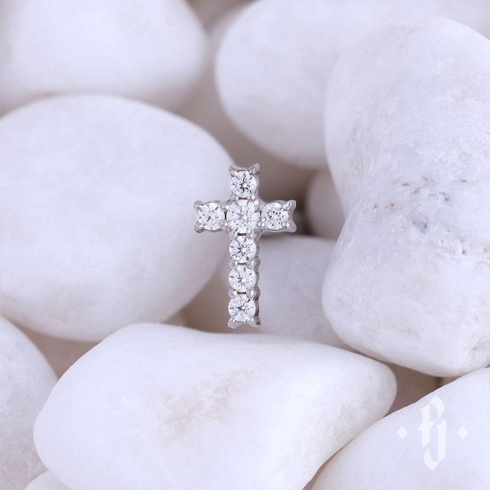 Накрутка &quot;Crystal Cross 7 Stones&quot; - Белое золото - White CZ