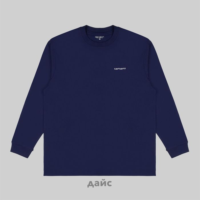 Лонгслив мужской Carhartt WIP Script Embroidery артикул:I032306_air_force_blue - купить в магазине Дайс