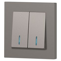 Выключатель Intro Accent 6-105-09 двойной с подсветкой, 10А-250В, IP20, СУ, AL/CU, титан | Intro