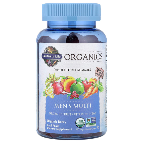 Garden of Life, Organics, мультивитаминные жевательные таблетки для мужчин, со вкусом органических ягод, 120 веганских жевательных таблеток