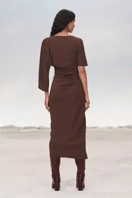 ZARA ПЛАТЬЕ МИДИ С ДРАПИРОВКОЙ - LIMITED EDITION, КОРИЧНЕВЫЙ