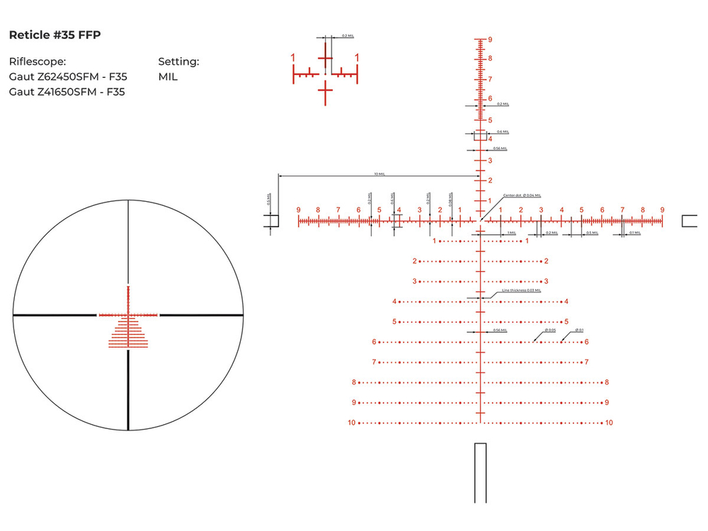 Прицел Gaut Azurite 6-24x50, сетка 35, FFP, 0.1 МIL