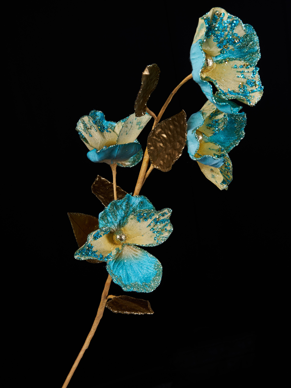 Веточка с цветами виолы 20х71см ChristmasDeLuxe бирюзовая