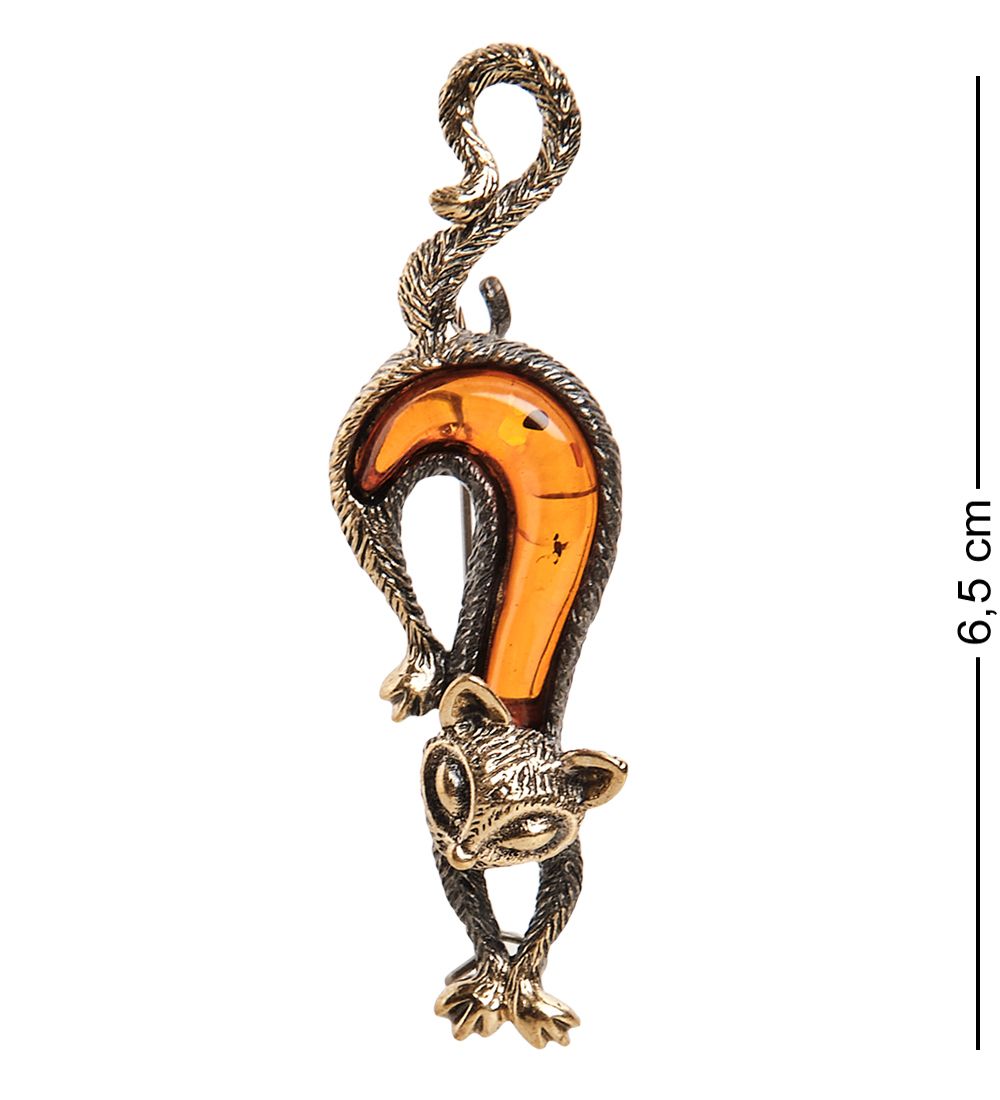 AM-1962 Брошь «Кот Мурлыка» (латунь, янтарь)