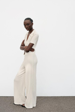 ZARA БРЮКИ ПРЯМОГО КРОЯ ФАКТУРНЫЕ, ЭКРЮ