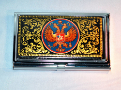 Визитница персональная "Герб РФ" №0619 (роспись Палех)