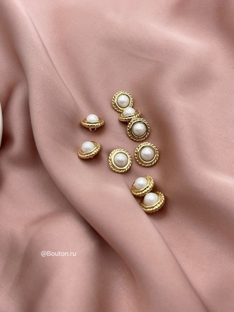Пуговицы золотистые с жемчужиной край косичка 10,5 мм