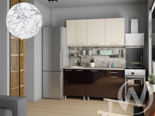 Кухня Нора 1.6м (корпус белый/ваниль; горький шоколад) 38мм мрамор итальянский