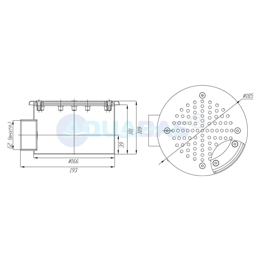 СД.60.2/1 Слив донный круглый д.165х100 2" (внутр.) пленка AISI-316
