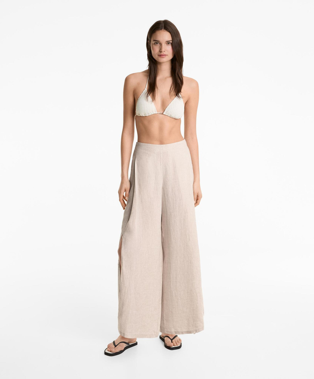 Oysho Брюки из 100%-го льна, песочный с меланжевым эффектом