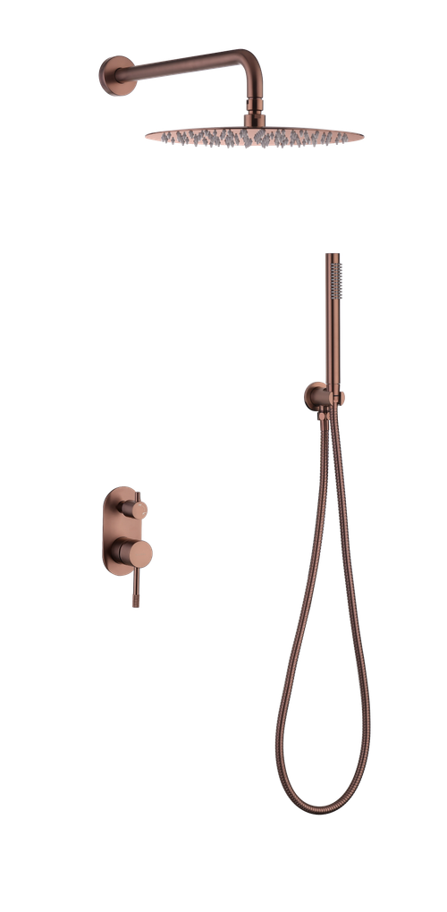 Смеситель встроенный + верхний+ ручной душ Uno. Copper Brushed