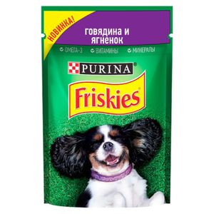 Корм влажный PURINA Friskies для взрослых собак, кусочки с говядиной и ягненком в подливе 85 гр/уп