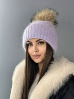 шапка ангора с меховым помпоном зимняя пушистая стильная