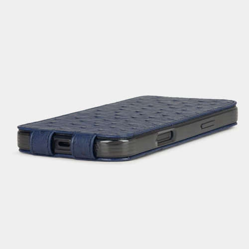 Кожаный чехол для iPhone 16 Pro, страус синего цвета