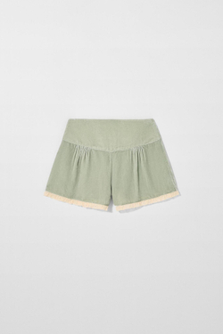 ZARA X KATE MOSS ШОРТЫ БАРХАТНЫЕ С КРУЖЕВОМ, СВЕТЛО-ЗЕЛЕНЫЙ