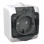 Schneider Electric ЭТЮД Белый Розетка 1-местная с заземляющими контактами со шторками с крышкой IP44 открытая установка PA16-044B