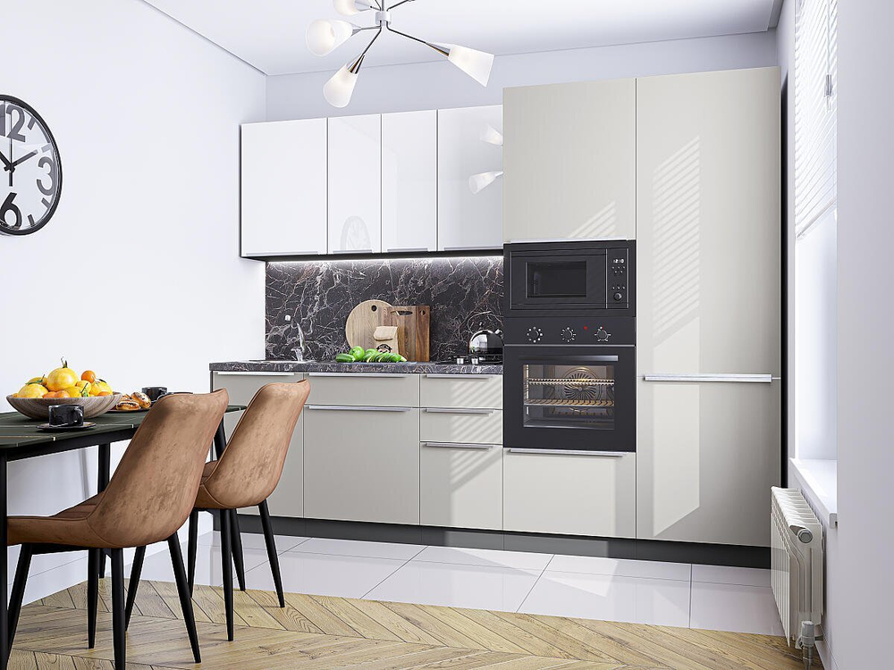 Прямая модульная кухня Фьюжн-07 Angel/Silky Light Grey - Graphite 2140*2700*600