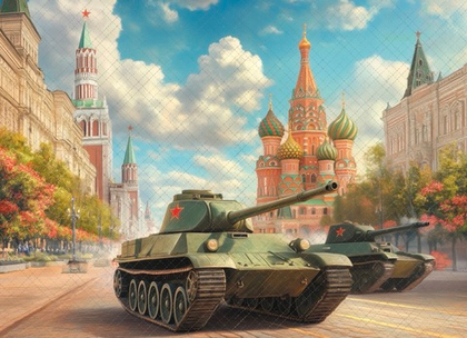 Парад Танк №5 (тематика 9-е Мая) - фон неопреновый