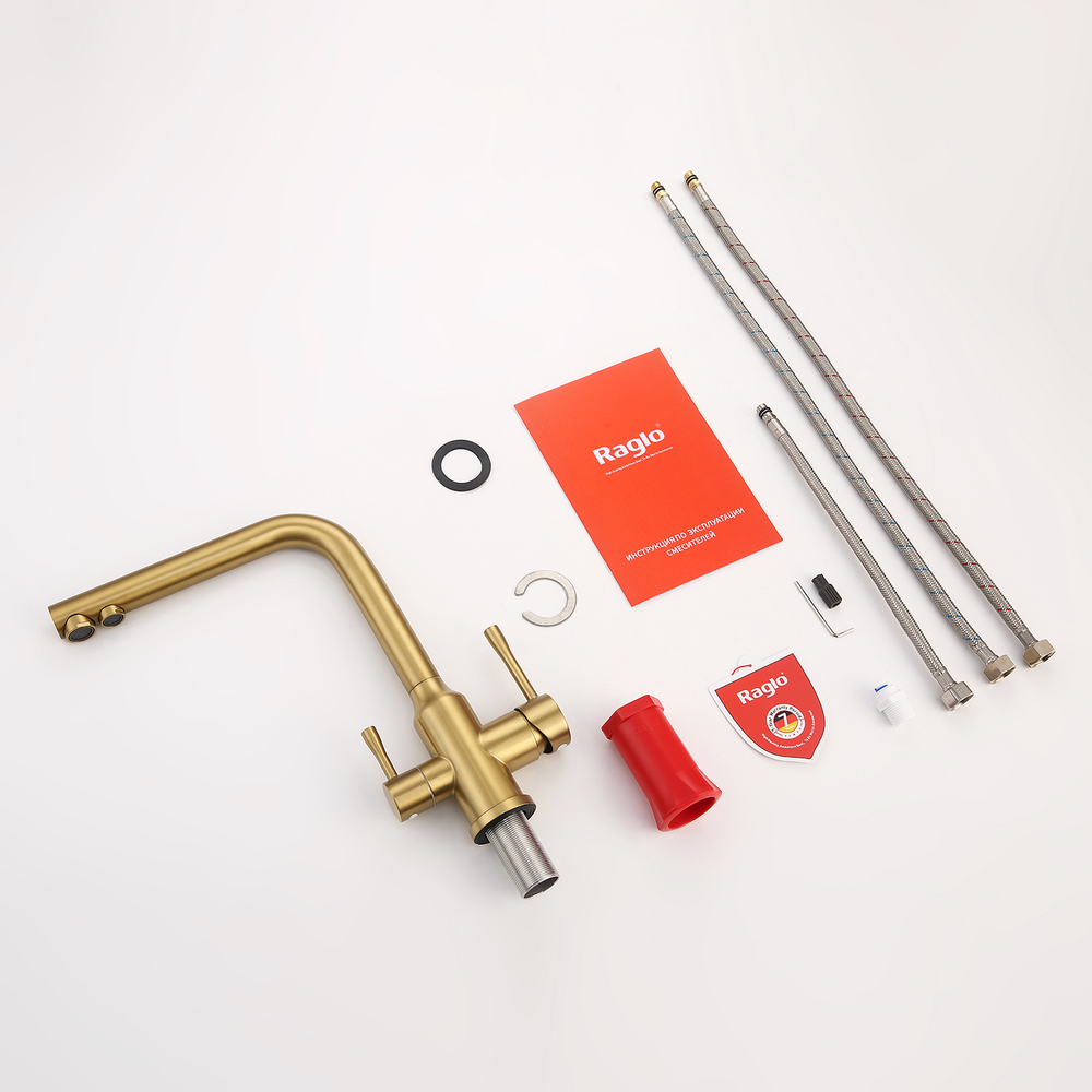 Смеситель для кухни с подключением фильтра Raglo R81.61.03, золотой сатин