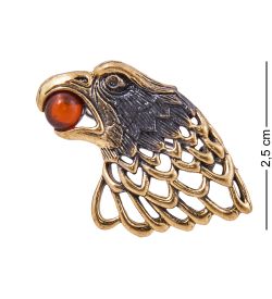 AM-3842 Брошь «Орел Ажурный» (латунь, янтарь)